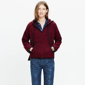Madewell red and black houndstooth hooded poncho
